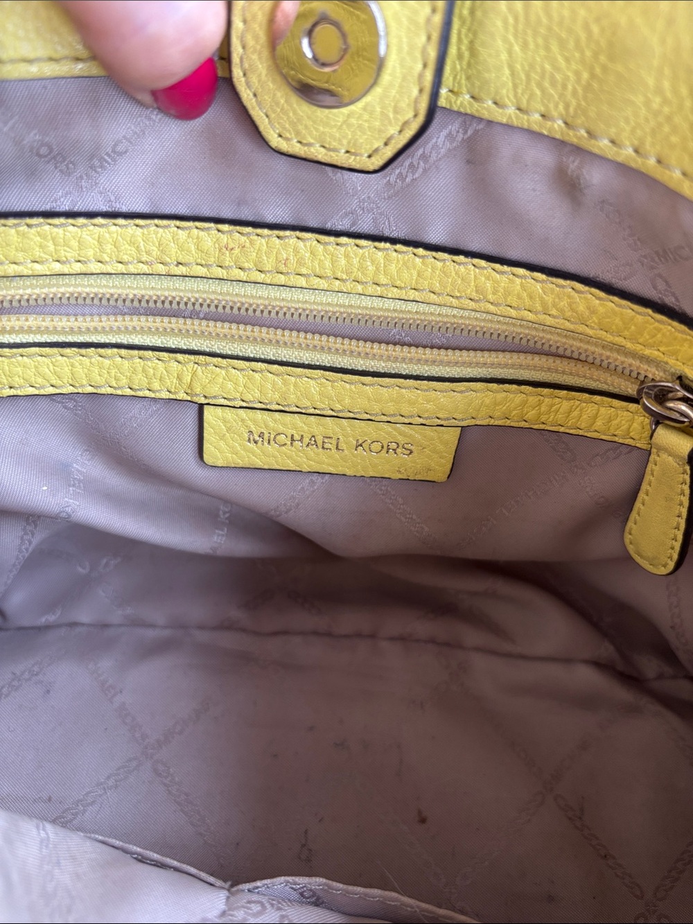 Michael Kors Yellow Pebbled Leather Satchel with Tassel Charm - Picture 7 of 10
